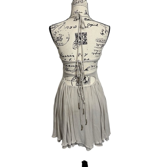 Free People Lille Mini Halter Pocket Dress Stone Medium Bohemian Coastal Cowgirl - Picture 5 of 10